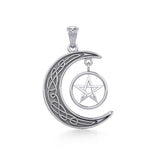 Jewelry Trends Magic Crescent Moon Pentacle Sterling Silver Pendant Necklace 18"