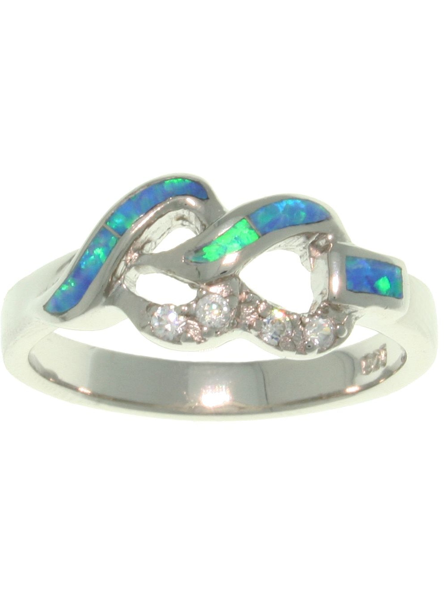 Jewelry Trends Created Blue Opal Linked Hearts Sterling Silver Ring with CZ Whole Sizes 5 - 10