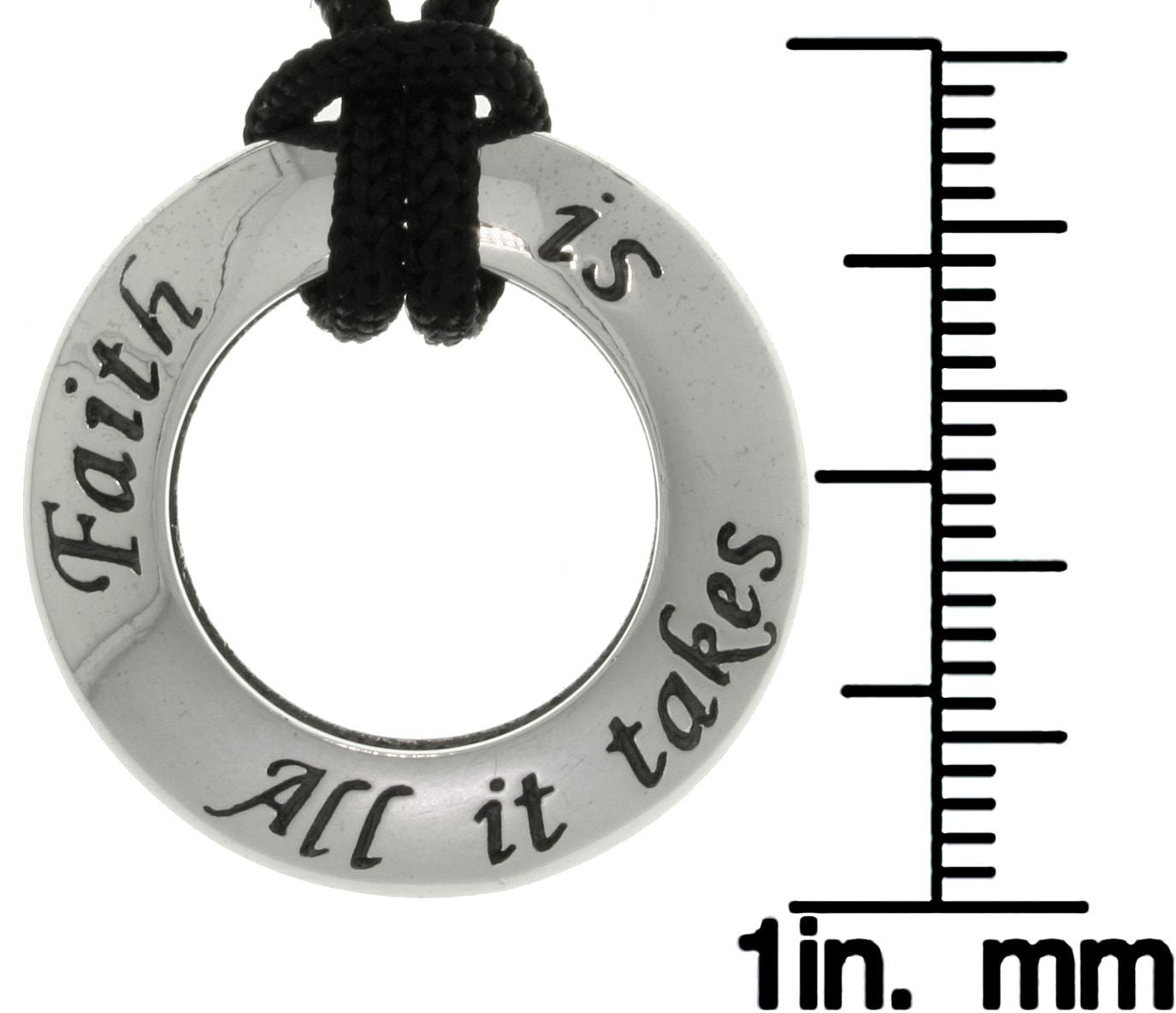 Jewelry Trends Sterling Silver Faith Ring Pendant on Black Cord Neckla