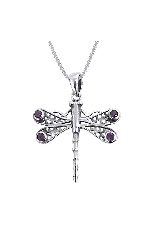 Jewelry Trends Sterling Silver Amethyst Celtic Dragonfly Necklace