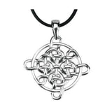 Celtic Necklace - Round Celtic Knotwork Pewter Bright Finish Pendant with 26 Inch Rubber Cord Necklace