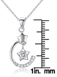 Jewelry Trends Sterling Silver and CZ Celestial Moon and Star Pendant on 18 Inch Box Chain Necklace