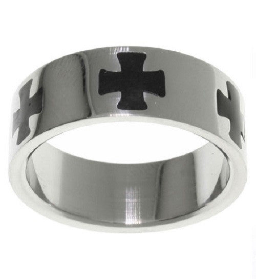 Jewelry Trends Stainless Steel Black Maltese Cross Band Ring Whole Sizes 9 - 14