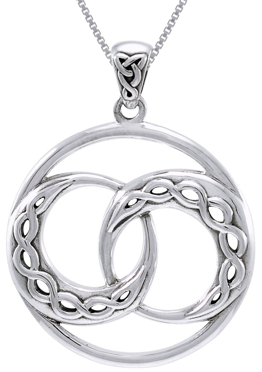 Jewelry Trends Sterling Silver Double Celtic Infinity Knot Crescent Moon Pendant on 18 Inch Box Chain Necklace