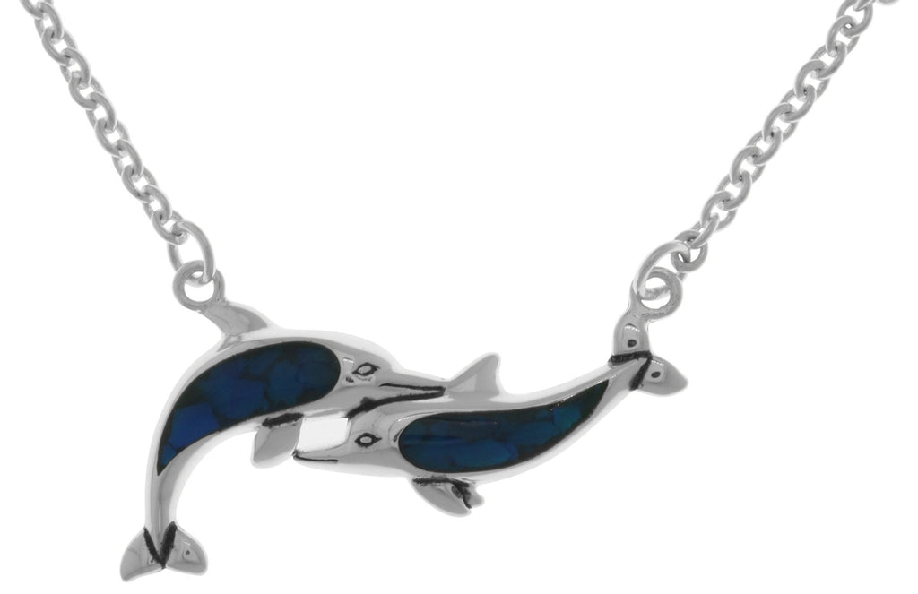 Jewelry Trends Silver Plated Bronze Dolphin Lovers Pendant with Paua Shell on Link Chain Necklace