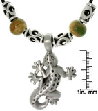 Jewelry Trends Pewter Unisex Gecko and Glazed Porcelain Bead Necklace