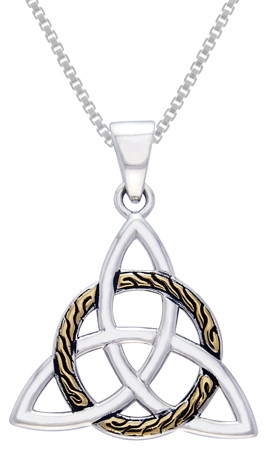 Jewelry Trends Sterling Silver Celtic Trinity Knot Pendant with Gold-plated Circle of Life on 18 Inch Box Chain Necklace