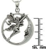 Jewelry Trends Sterling Silver Fairy and Moon Round Pendant on 18 Inch Chain Necklace