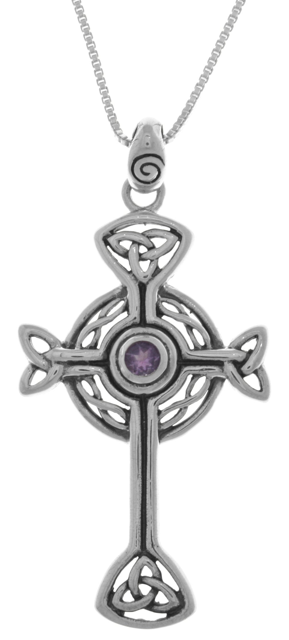 Jewelry Trends Sterling Silver Celtic Trinity Circle of Life Cross Pendant with Amethyst on 18 Inch Chain Necklace