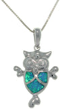 Jewelry Trends Sterling Silver Created Opal and Cubic Zirconia Owl Pendant with 18 Inch Box Chain Necklace