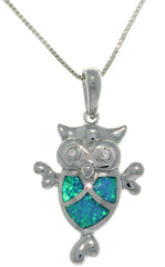 Jewelry Trends Sterling Silver Created Opal and Cubic Zirconia Owl Pendant with 18 Inch Box Chain Necklace