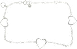Jewelry Trends Sterling Silver Open Hearts Dangle Adjustable Chain Anklet