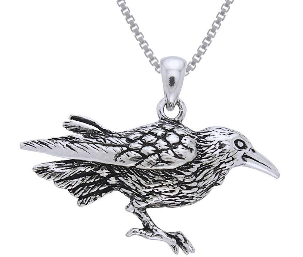 Jewelry Trends Sterling Silver Raven Bird Pendant on 18 Inch Box Chain Necklace