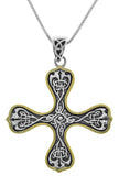 Jewelry Trends Sterling Silver Celtic Knotwork Cross Pendant with 14k Gold-Plating on 18 Inch Box Chain Necklace