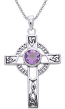 Jewelry Trends Sterling Silver Celtic Knotwork Cross with Amethyst Pendant on 18 Inch Box Chain Necklace