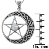 Jewelry Trends Sterling Silver Celtic Moon and Star Pentacle Pendant with Moonstone on 18 Inch Box Chain Necklace