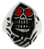 Jewelry Trends 316L Stainless Steel Grim Reaper Skull Ring with Red CZ Eyes Wide Cast Band Whole Sizes 9 - 14 - 10