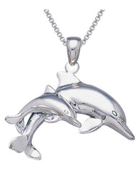 Jewelry Trends Sterling Silver Mother and Baby Dolphin Pendant on 18 Inch Box Chain Necklace