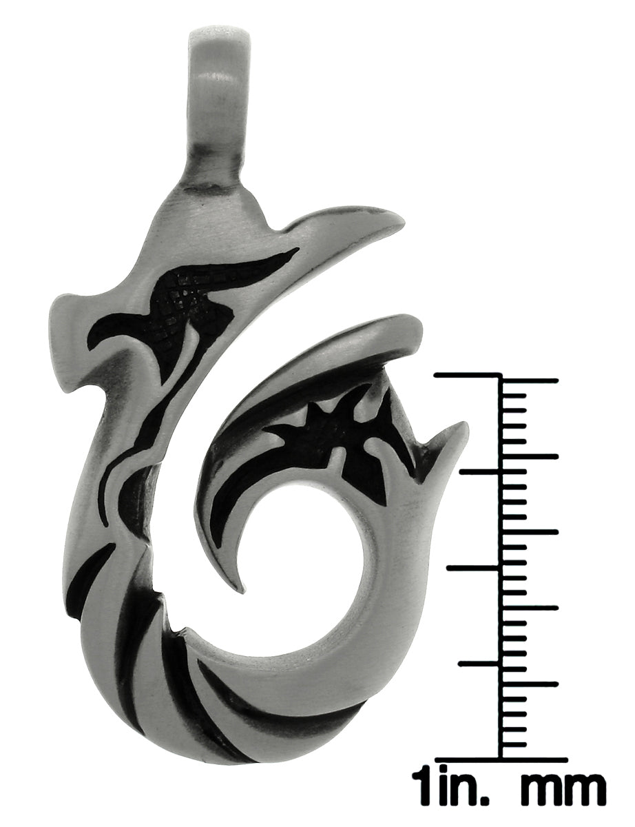 Jewelry Trends Pewter Tribal Wave Hook Pendant on Black Leather