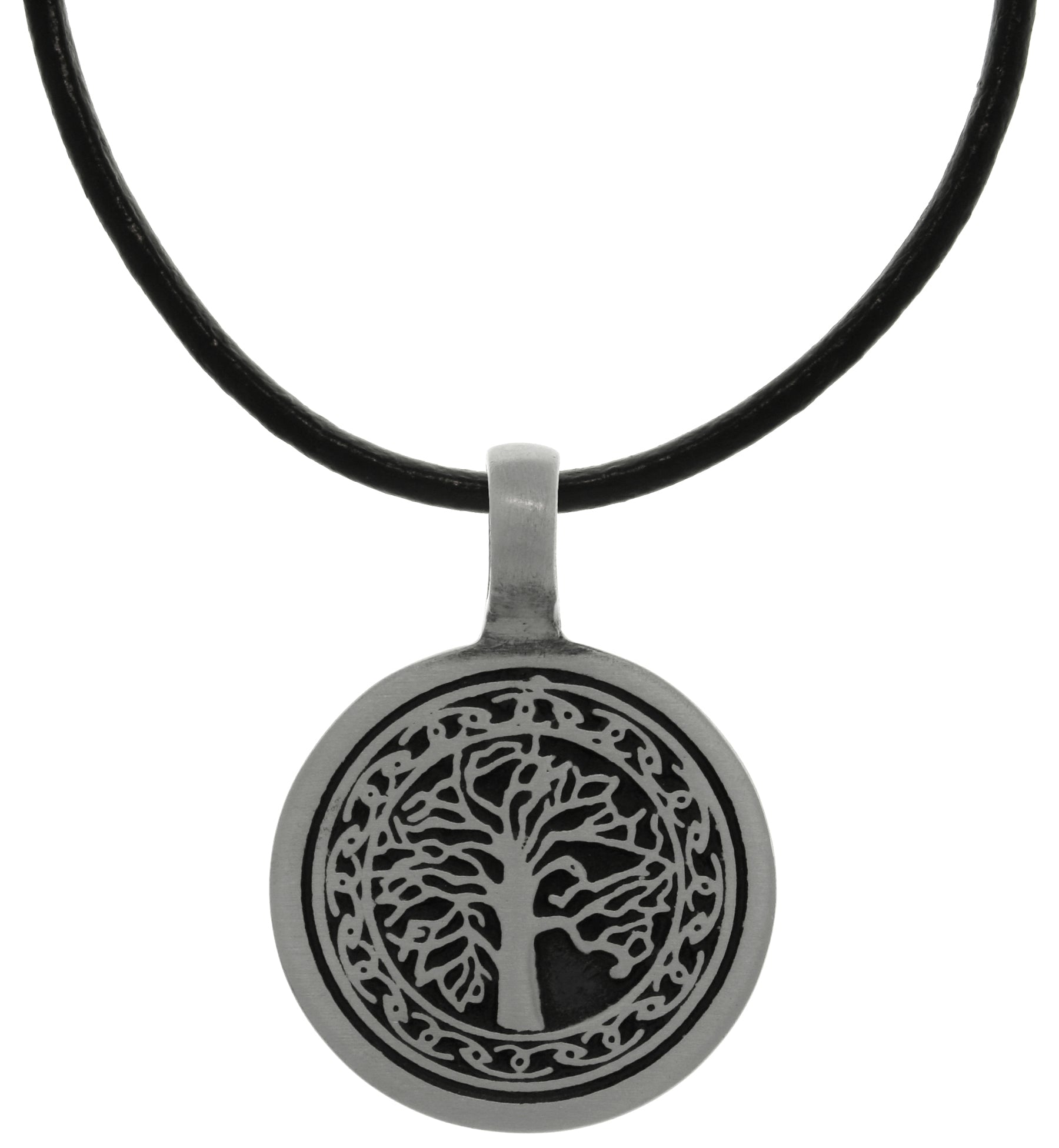 Jewelry Trends Pewter Tree Of Life Pendant with Celtic Knot Design on Black Leather Necklace