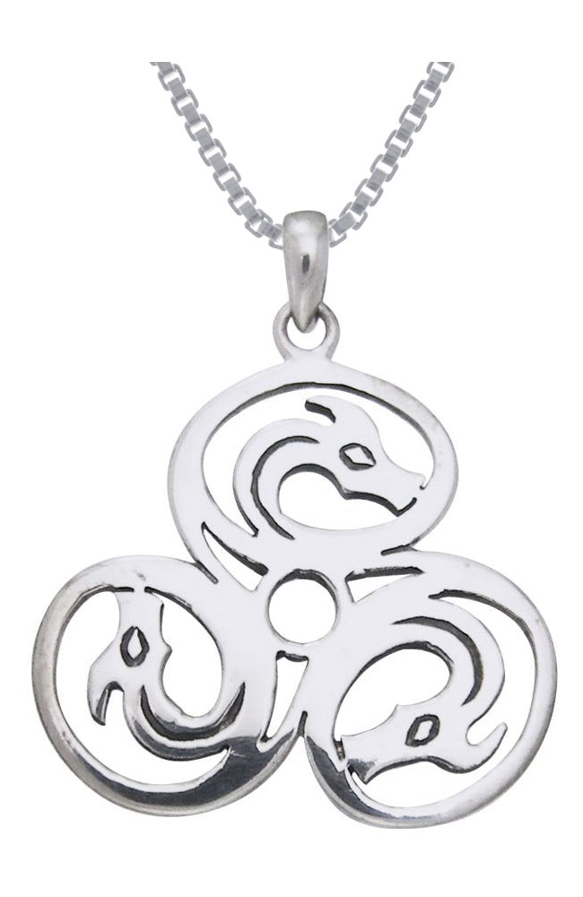 Jewelry Trends Sterling Silver Celtic Trinity Knot Triple Dragons Pendant on 18 Inch Box Chain Necklace