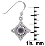 Jewelry Trends Sterling Silver Celtic Quaternary Luck Knot Dangle Earrings with Purple Amethyst Stones