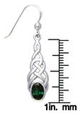 Jewelry Trends Sterling Silver Celtic Linear Knot Work Elegant Dangle Earrings with Green Glass