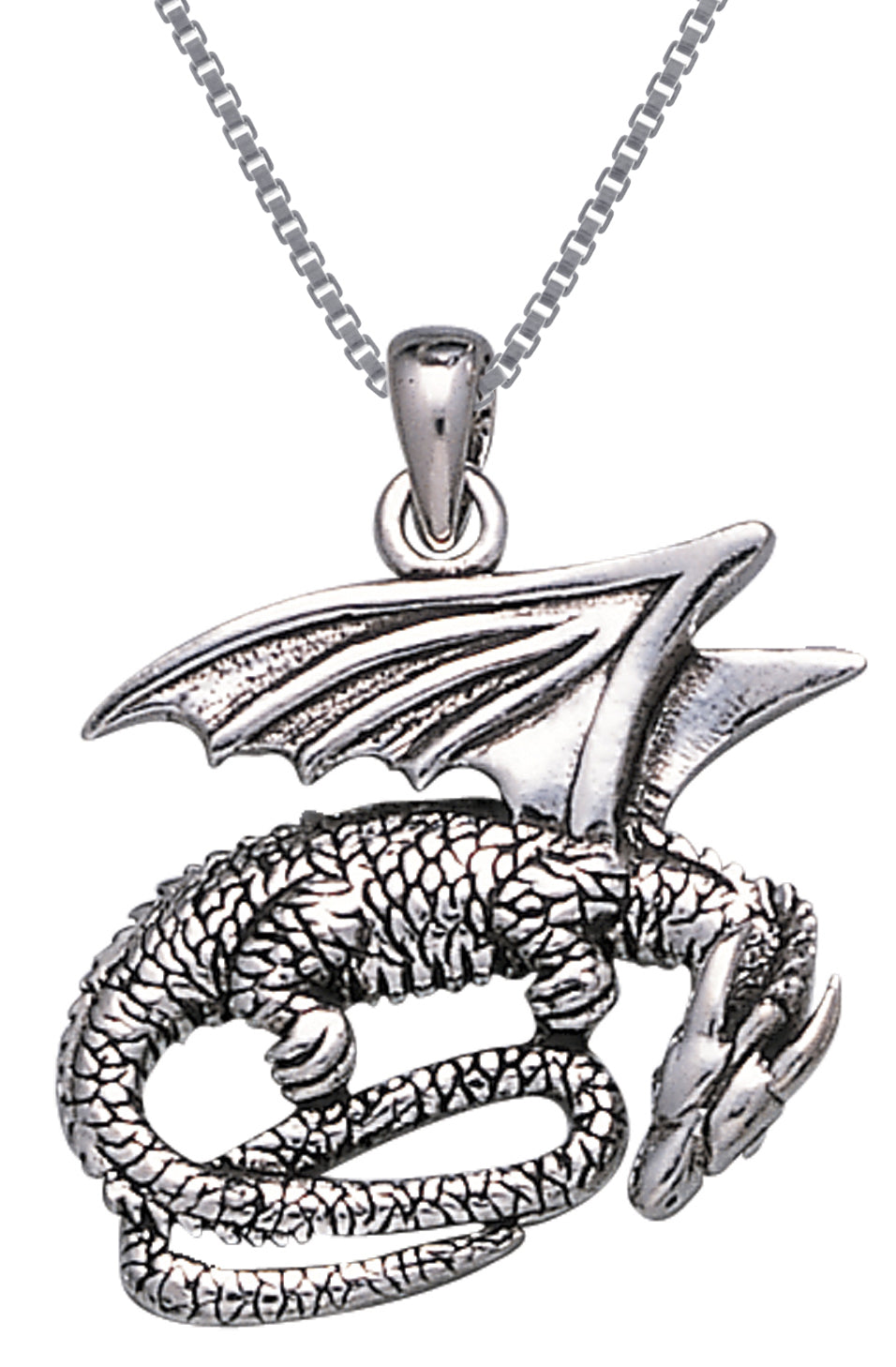 Jewelry Trends Sterling Silver Slumbering Dragon Pendant on 18 Inch Box Chain Necklace