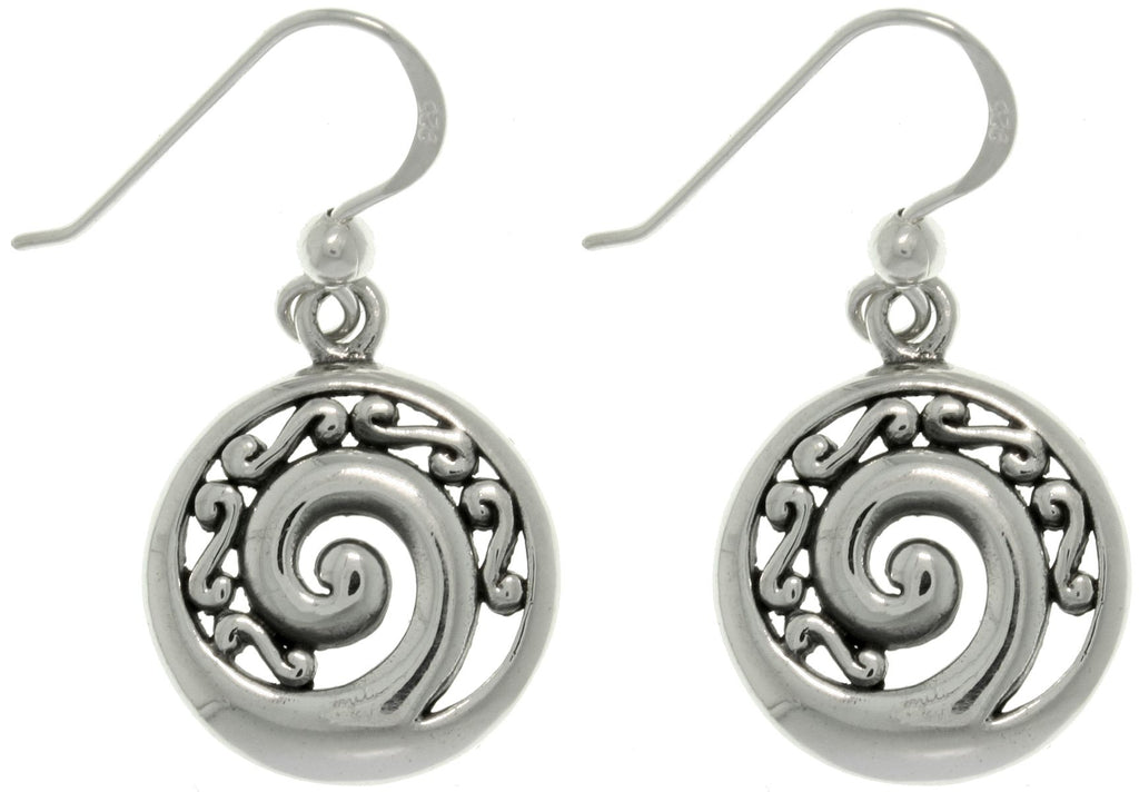 Jewelry Trends Sterling Silver Filigree Spiral Round Dangle Earrings