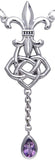 Jewelry Trends Sterling Silver Fleur De Lis Celtic Knot Pendant with Amethyst Drop on Link Chain Necklace