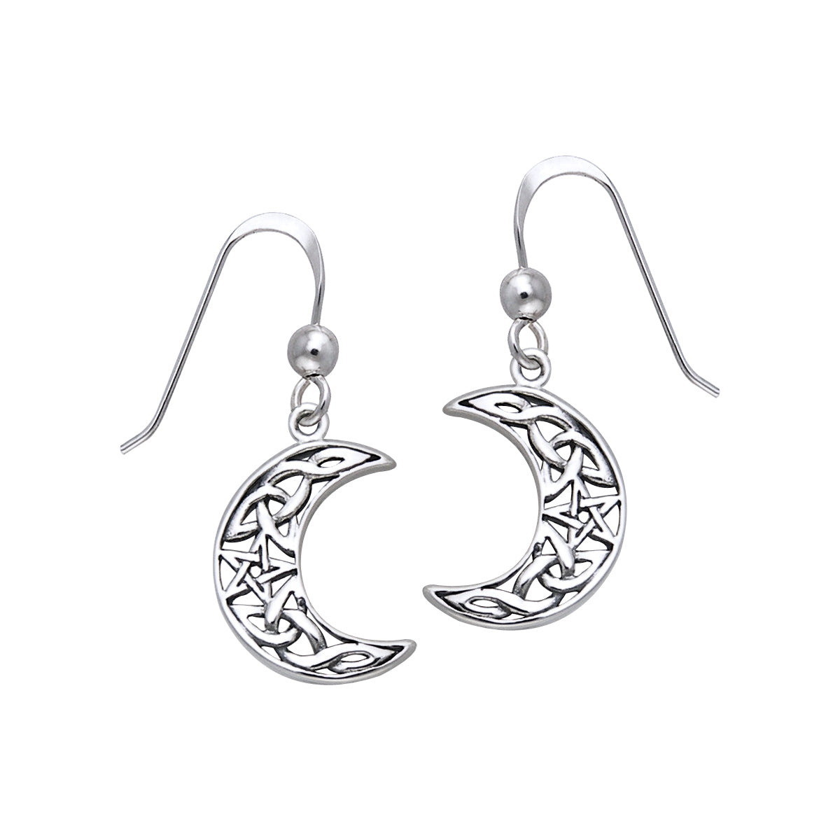 Jewelry Trends Sterling Silver Celtic Crescent Moon and Star Dangle Earrings