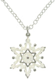 Jewelry Trends Pewter White Enamel Glittering Snowflake Charm with 18 Inch Chain Necklace