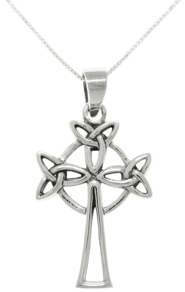 Jewelry Trends Sterling Silver Trinity Knot Celtic Cross Pendant with 18 Inch Chain Necklace Religious Jewelry