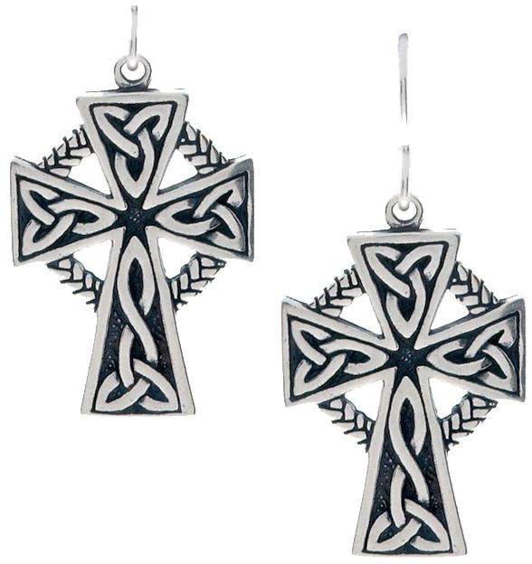 Jewelry Trends Sterling Silver Celtic Cross with Circle of Life Dangle Earrings