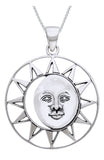 Jewelry Trends Sterling Silver Moon Sun Face Goddess Pendant on 18" Box Chain Necklace