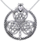 Jewelry Trends Sterling Silver Celtic Claddagh Heart in Hands Clover Pendant on Chain Necklace Irish Jewelry