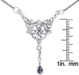 Jewelry Trends Sterling Silver Celtic Luck Knot Pendant with Amethyst Drop Connected to Silver Link Chain Necklace