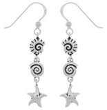 Jewelry Trends Sterling Silver Seashell and Starfish Long Dangle Earrings