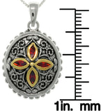 Jewelry Trends Sterling Silver Bali Red CZ Cross Medallion Pendant with 18 Inch Box Chain Necklace