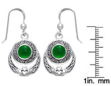 Jewelry Trends Sterling Silver Claddagh Celtic Knot Dangle Earrings with Round Dark Green Glass Stones