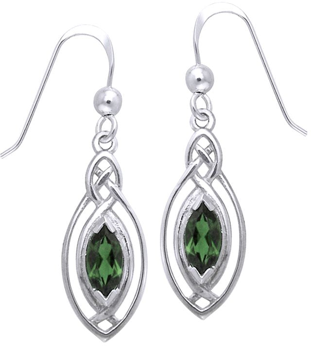 Jewelry Trends Sterling Silver Celtic Oval Dark Green Glass Dangle Earrings