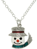 Jewelry Trends Pewter Enamel Frosted Snowman Charm with 18 Inch Chain Necklace