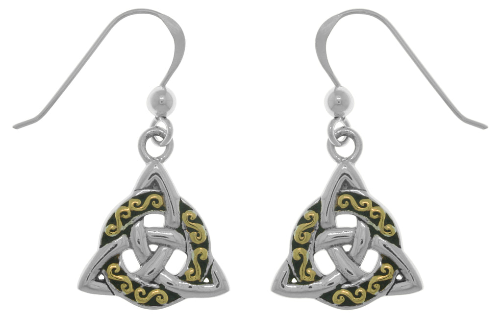 Jewelry Trends Sterling Silver and Gold-Plated Celtic Triquetra Trinity Knot Dangle Earrings