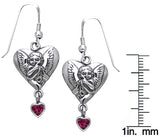 Jewelry Trends Sterling Silver Winged Angel Cherub Garnet Heart Dangle Earrings