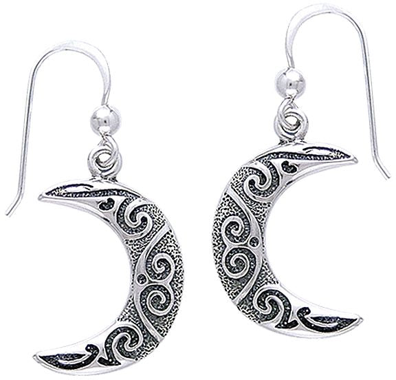 Jewelry Trends Sterling Silver Crescent Moon Spiral Celtic Dangle Earrings