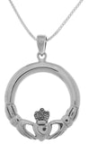 Jewelry Trends Sterling Silver Celtic Claddagh Large Round Pendant on 18 Inch Box Chain Necklace