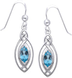 Jewelry Trends Sterling Silver Celtic Oval Knot Work Dangle Earrings with Blue Topaz