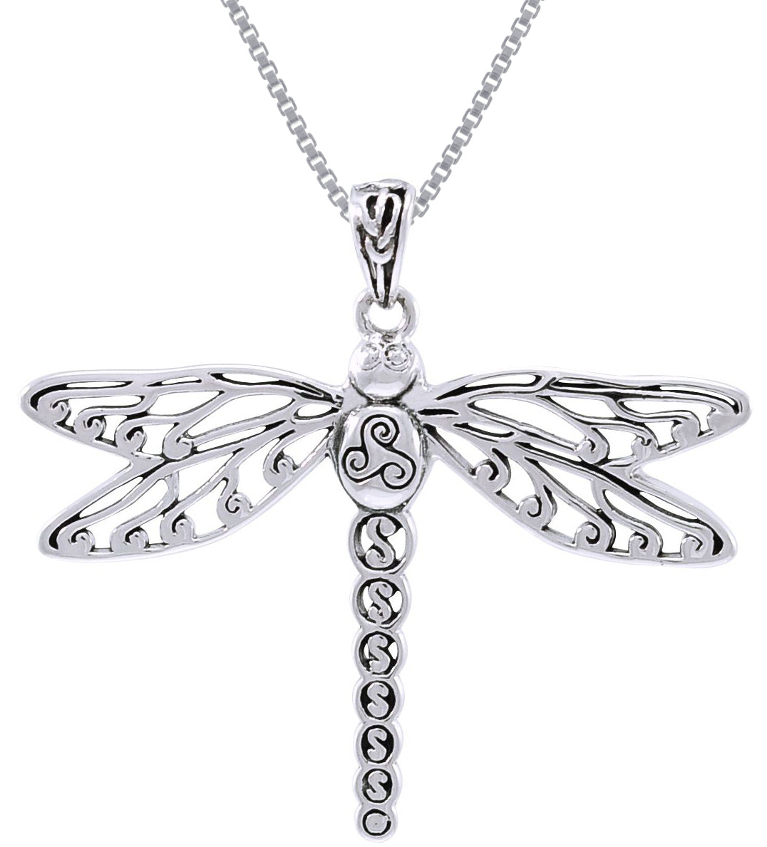 Jewelry Trends Sterling Silver Celtic Triskele Dragonfly Pendant on 18 Inch Box Chain Necklace