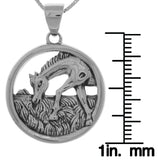Jewelry Trends Sterling Silver Horse Grazing Scene Pendant on 18 Inch Box Chain Necklace