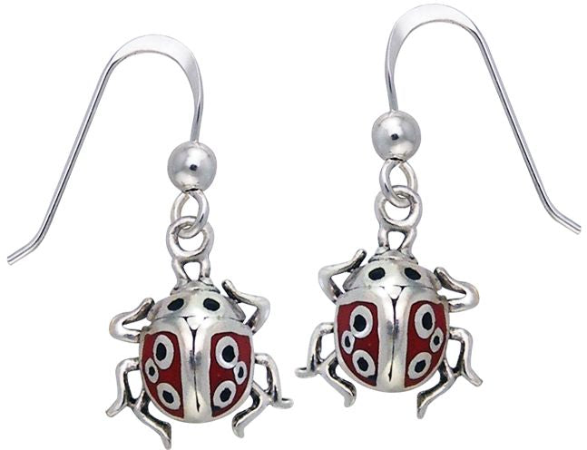 Jewelry Trends Sterling Silver Lucky Ladybug Beetle Enamel Dangle Earrings